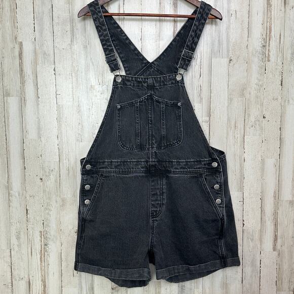 Old Navy Pants - Old Navy 100 Cotton Shortalls Overall Shorts Large Black EUC Grunge Festival Y2K